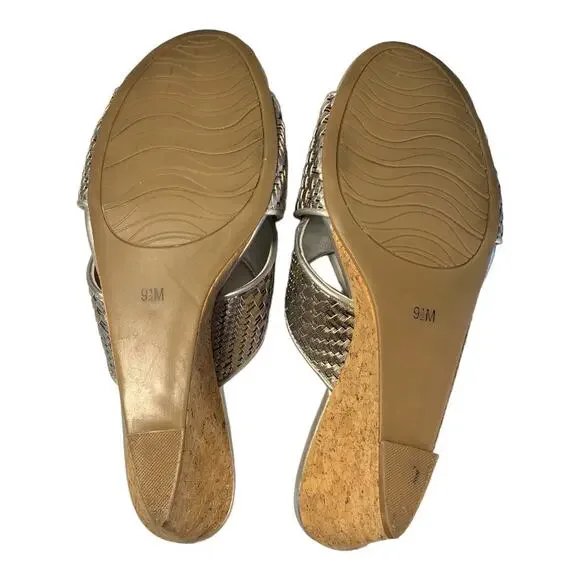 Impo Women's Silver Criss Cross Slip On Cork Wedge Sandals 9.5 - Picture 6 of 6